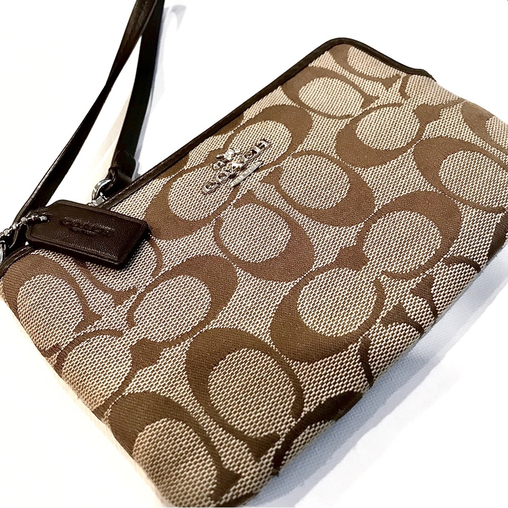 Coach Signature Woven Brown Wristlet